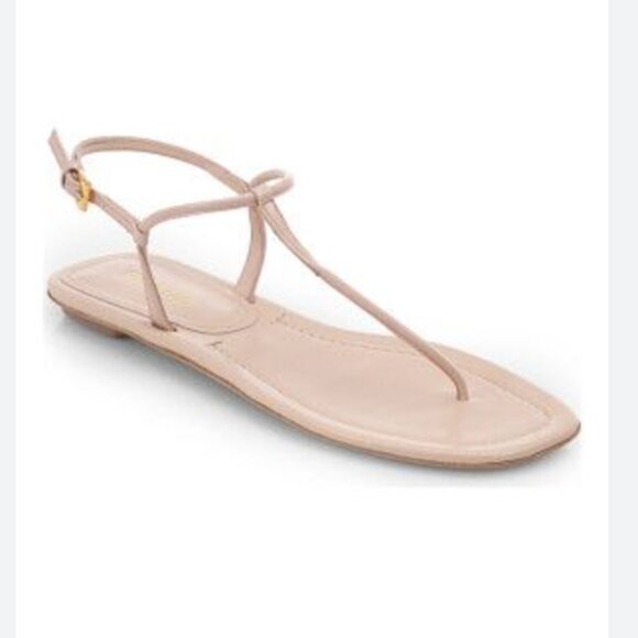 Prada Nude Patent Leather T-Strap Sandals Women's Size: 7 - Picture 1 of 11